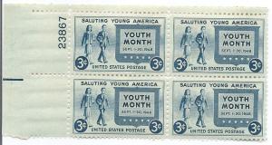 US #963 Salute to Youth  3c  Plate Block of 4 (MNH) CV $1.00