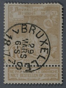 Belgium #80 Used VF w/ Label BRUXELLES Cancel Date 29 MARS 6-S 1897 HRM