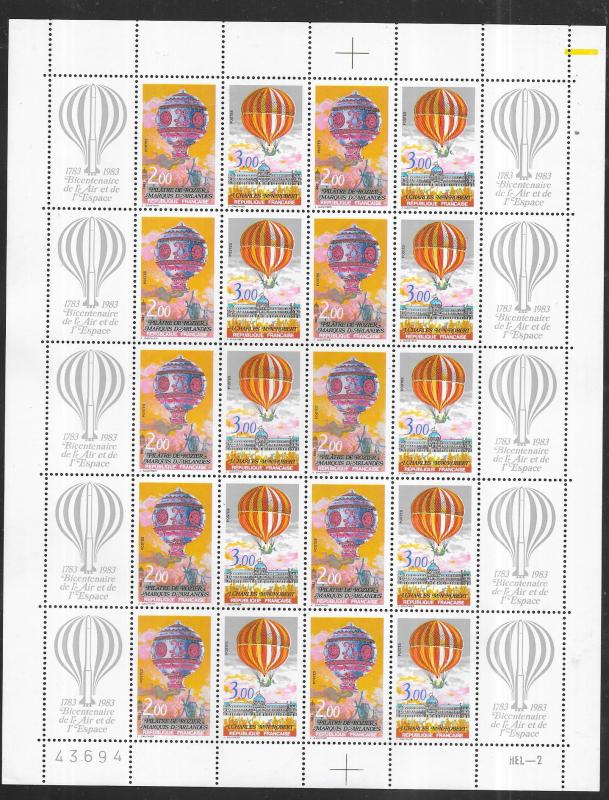 France  #1863-1864  Hot Air Balloons  Sheet of 40  (MNH) CV $27.50