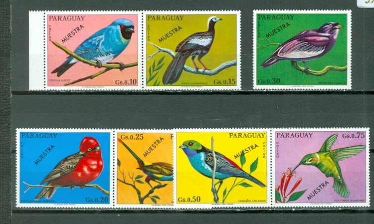 PARAGUAY BIRDS 1973...OVPT  MUESTRA...SET...MNH...