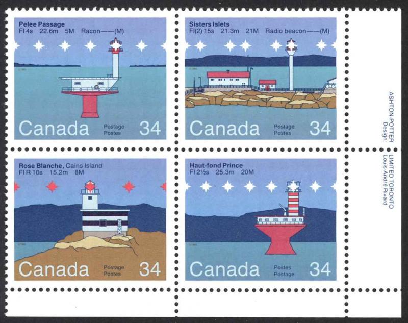 Canada Sc# 1066a MNH PB LR 1985 34¢ Canadian Lighthouses