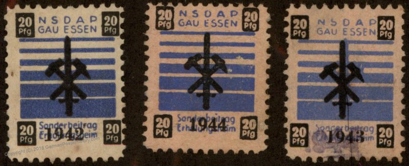 Germany NSDAP 1942-44 Gau Essen 20pf Dues Revenue Stamp 96235