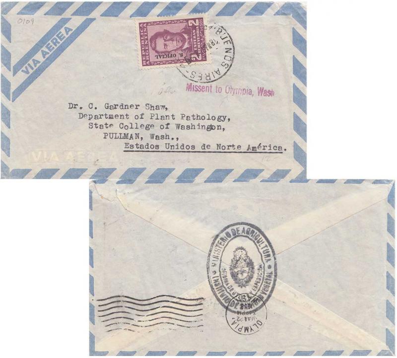 Argentina 2P Esteban Echeverria Overprinted S. Official Airmail to Pullman, W...