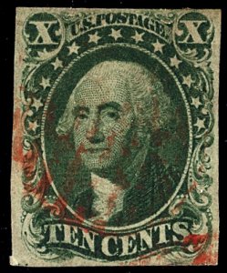 U.S. #13 Used with PF Cert Red Grid Cancel, Corner crease