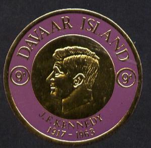 Davaar Island 1965 J F Kennedy 9d coin shaped in gold foi...