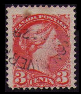 CANADA 1888 QUEEN VICTORIA VINTAGE 3c VERMILLON #41 FINE USED SEE SCAN (V574)