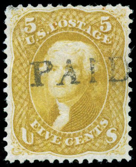 momen: US Stamps #67b Used PAID Light Olive Yellow VF WEISS Cert