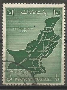 PAKISTAN, 1955, used 11/2a, Map of West, Scott 79