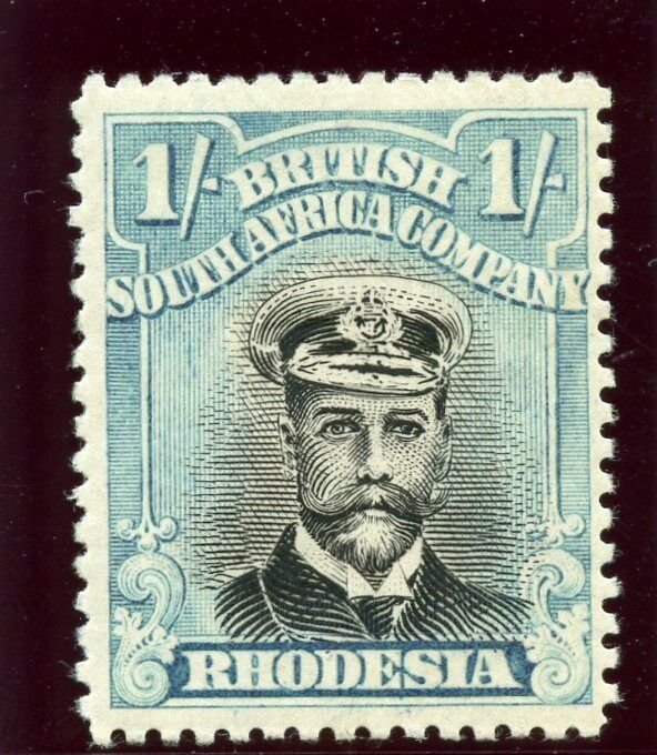 Rhodesia 1913 KGV Admiral 1s black & dull blue MLH. SG 317.