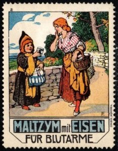 Vintage Germany Poster Stamp Maltzyme Iron For Poor Blood