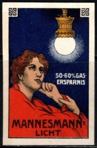 Vintage Germany Poster Stamp Mannesmann Electric Light 50-60% Gas Savings