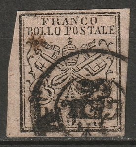 Italy Roman States 1852 Sc 6 Papal States used on pinkish white