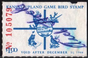 Kansas Wooten #4 Upland Game Bird Stamp (1964) Signed/Fault