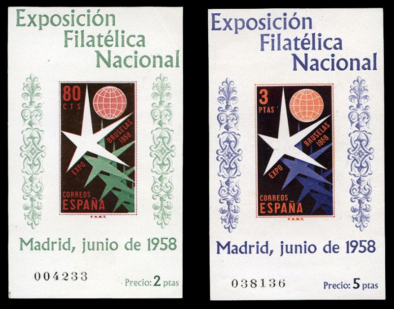 Spain #877a-878a Cat$45, 1958 Philatelic Exhibition in Brussels, set of two i...