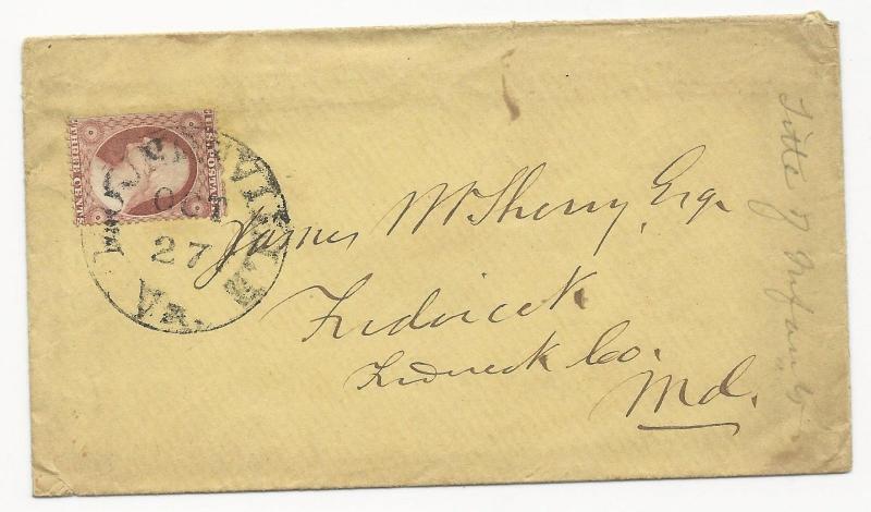 US 19th Century Cover Scott #25 Moundsville, VA October 27, 1850's