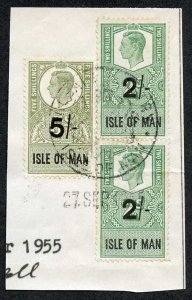 Isle of Man KGVI 5/- and 2 x 2/- Key Plate Type Revenues CDS on Piece