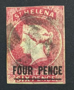 MOMEN: ST HELENA SG #5 1863 CARMINE USED £250 LOT #225512-5156