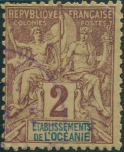 French Oceania 1892 SG2 2c brown and blue on buff navigation and commerce FU