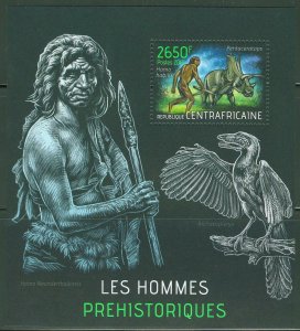 CENTRAL AFRICA  2013 PREHISTORIC  MAN WITH PENTACERATOPS  SOUVENIR SHEET