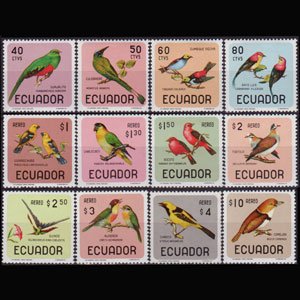 ECUADOR 1966 - Scott# 751-1C+C441-8 Birds Set of 12 LH