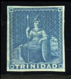 Trinidad #3 Cat$24, 1851 1p blue, hinged