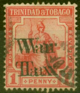 Trinidad & Tobago 1918 War Tax 1d Scarlet SG189a Opt Double Good Used