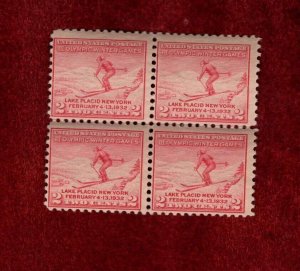 USA MNH 1932 OLYMPIC WINTER GAMES ISSUE BLOCK OF 4 STAMPS SCOTT # 716