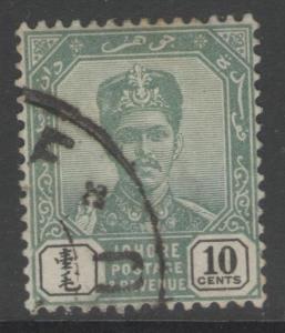 MALAYA JOHORE SG46 1898 10c GREEN & BLACK USED