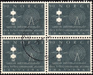 1965, Norway, 90ö, Used Block of 4, Sc 472