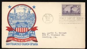FDC #922 Transcontinental RR Staehle cachetcraft 10 May 1944