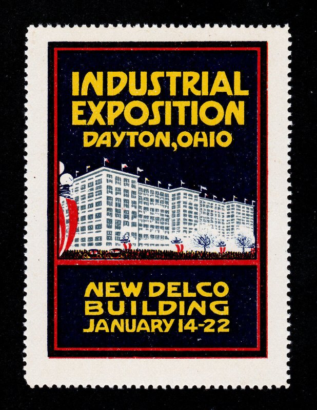 POSTER STAMP INDUSTRIAL EXPOSITION DAYTON OHIO - NEW DELCO BUILDING 1916 MNH-OG