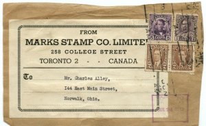14 cent Parcel post Stamp Dealer to Ohio, USA MOOD 1942 Canada cover