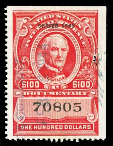 Scott R383 1943 $100.00 Dated Red Documentary Revenue Used VF