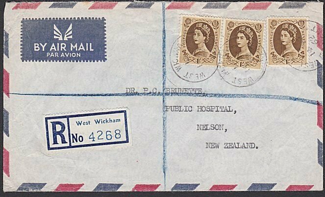 GB 1962 Registered airmail cover to NZ -....................................J355