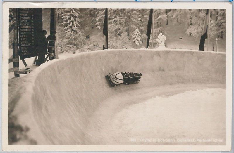 GERMANY - POSTAL HISTORY: POSTCARD from GARMISCH 1936 OLYMPICS: Bobsleigh