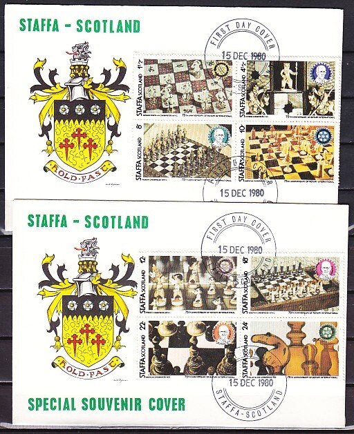 Staffa Scotland Local, 1980 issue. Chess issue on 2 First day covers. ^