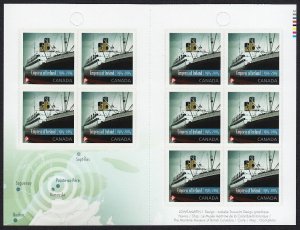 RMS EMPRESS OF IRELAND = Booklet of 10 MNH Canada 2014 #2747a (BK586)