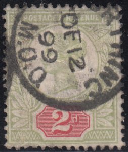 Great Britain 1887-92 used Sc 113 2p Victoria M.O.O. DE 12 99 cancel perf faults