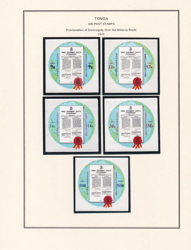 Tonga # 312-316, C119-123, CO63-65, Sovereignty over Minerva Reefs, NH, 1/2 Cat.