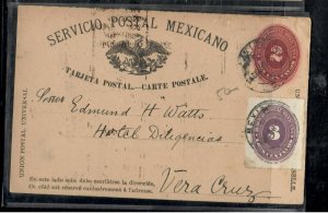 MEXICO COVER  (P2611B) 2C PSC+3C  SENT TO VERA CRUZ  LONG MSG 