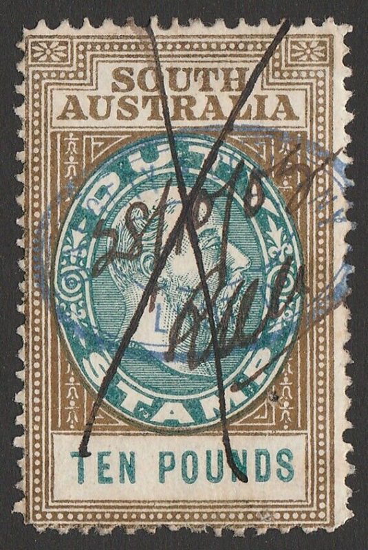 SOUTH AUSTRALIA Stamp Duty 1902 KEVII Stamp Duty £10. Extremely rare.