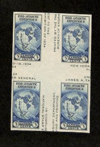 United States Postage Stamp, #768 Mint NH Block, 1935 Byrd Antarctic (BC)