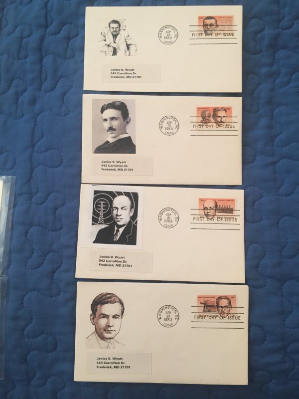 4 FDC American Inventors - label addressed - nice cachets