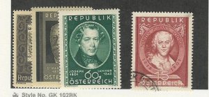 Austria, Postage Stamp, #572-574 Mint NH, 575 Used, 1950-51