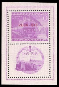 Trieste Zone B #C17 Cat$200, 1950 Train souvenir sheet, never hinged