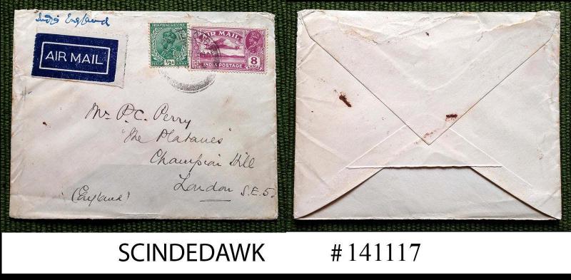 INDIA - 1934 AIR MAIL ENVELOPE TO LONDON ENGLAND WITH KGV AIR MAIL STAMP