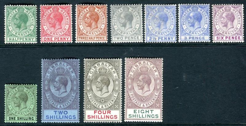 GIBRALTAR-1921-27 ½d to 8/- superb LMM set of 11 values Sg 89-101