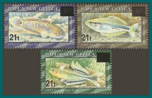 Papua New Guinea 1995 Freshwater Fish Surcharges, MNH 876-878,SG759-SG761