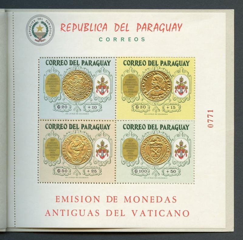 PARAGUAY VATICAN COINS  GOLD STAMPS PRESENTATION S/S IN  FOLDER  SCOTT#B12/15 