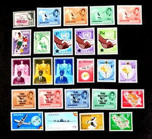 Ghana 25 all different, off paper, #1  44 Stamps, 1957   1959, Includes #12